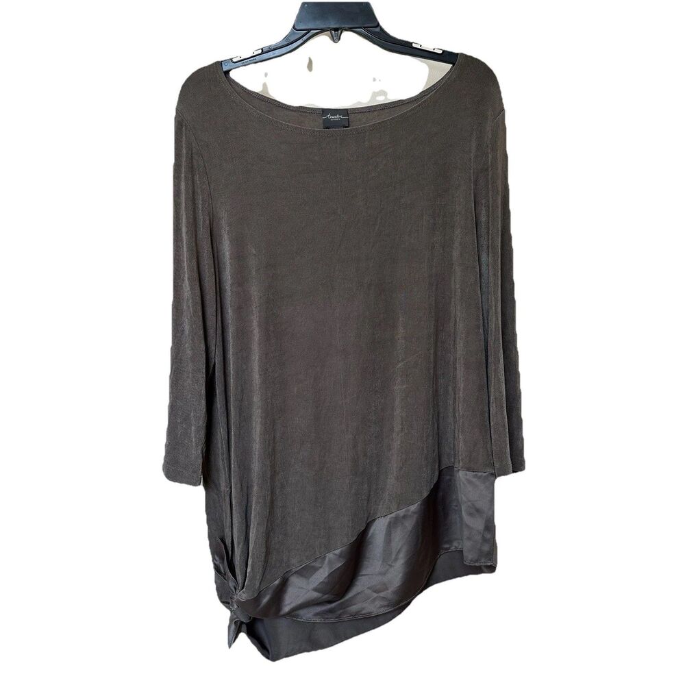 Chico’s Travelers Top 3 US XL Brown Slinky Stretch Asymmetrical Lagen Minimalist